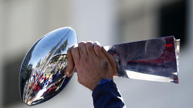 Andrew Whitworth of the Los Angeles Rams raises the Vince Lombardi trophy. Picture: Getty