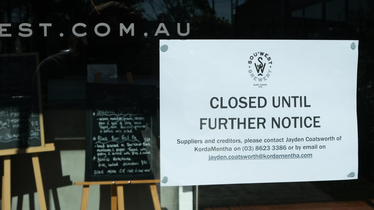 Sou'West Brewery in Torquay sits closed and empty with a sign on the door after the venue was shut because of financial issues.