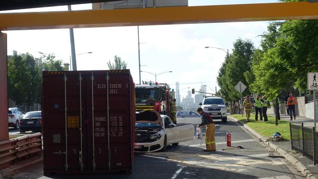 A new safety barrier didn’t stop this accident last week. Picture: Martin Wurt