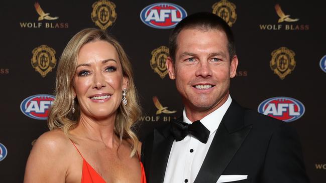 PERTH, AUSTRALIA - SEPTEMBER 19: Ben Cousins arrives with Kelley Hayes ahead of the 2021 AFL Brownlow Medal at Optus Stadium on September 19, 2021 in Perth, Australia. (Photo by Paul Kane/Getty Images)