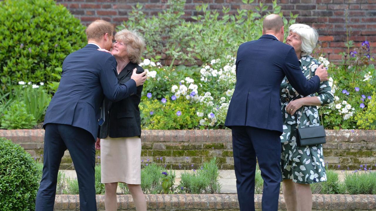 William and Harry greet their aunts Lady Sarah McCorquodale and Lady Jane Fellowes. Picture: Dominic Lipinski / POOL / AFP.