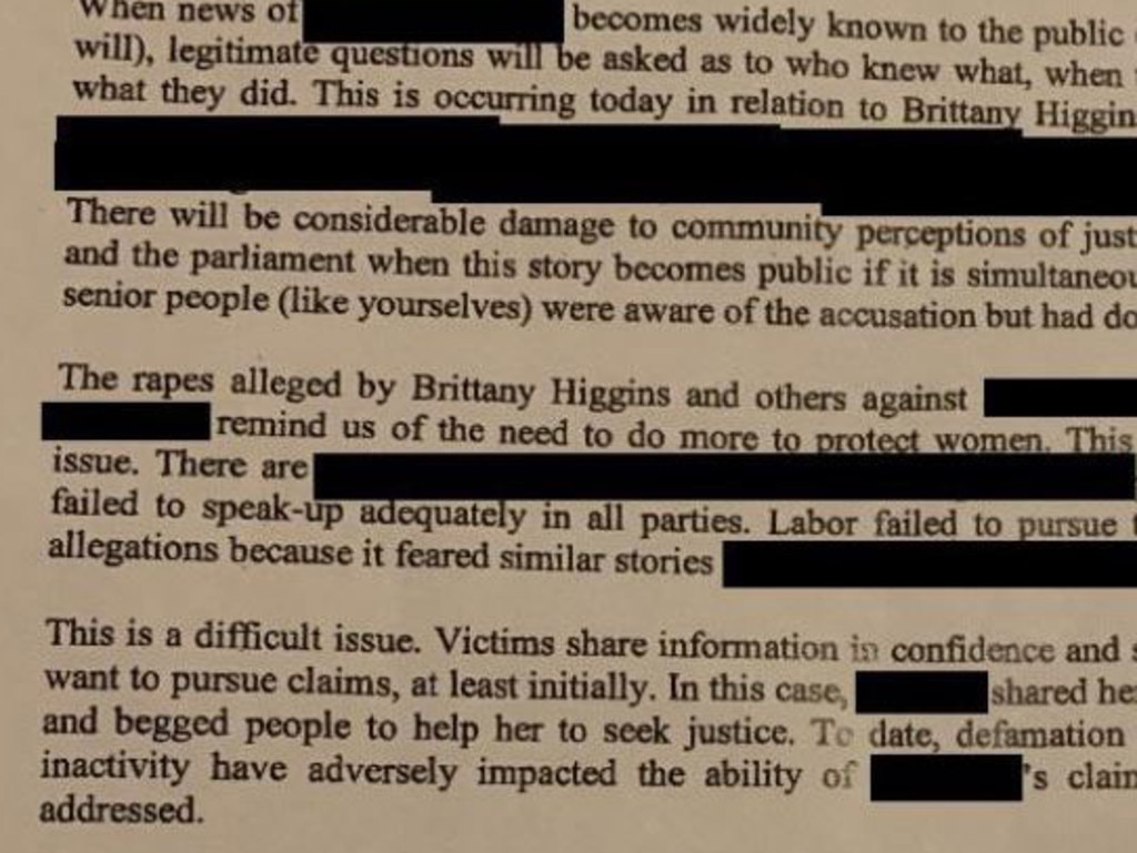 The anonymous letter sent to Prime Minister Scott Morrison was penned by 'friends' of a dead woman who was allegedly raped by a minister. Picture: Supplied