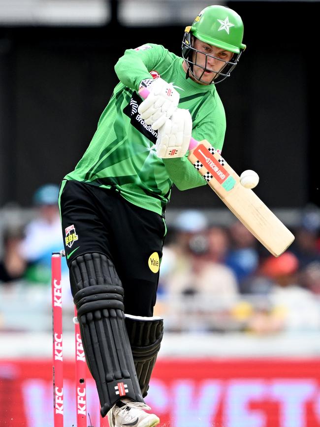 Rogers hits the ball to the boundary. (Photo by Bradley Kanaris/Getty Images)