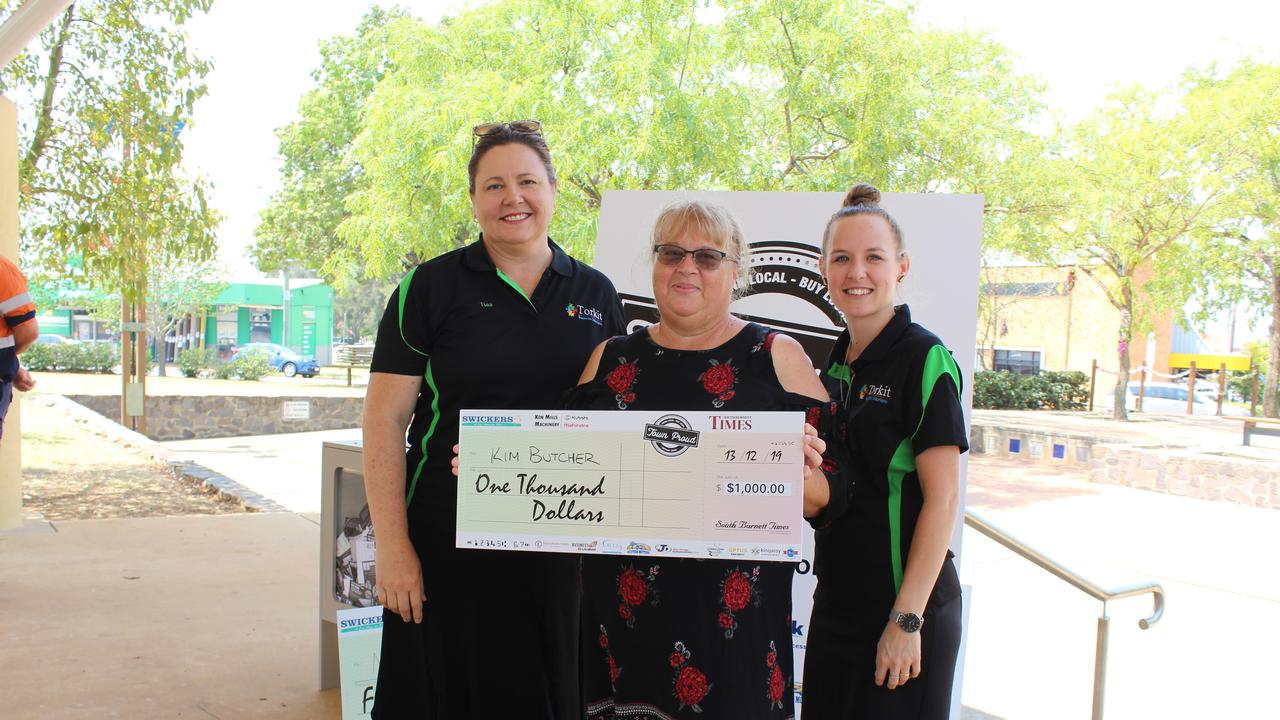 Team Torkit Tina Torrens and Kylie van Schyndel with Kim Butcher at the cheque presentation for Town Proud 2019.