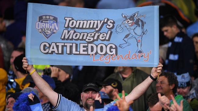 Supporters are seen in the crowd during Game 2 of the 2019 State of Origin series between the Queensland Maroons and the New South Wales Blues at Optus Stadium in Perth. Picture: AAP Image/Dan Himbrechts