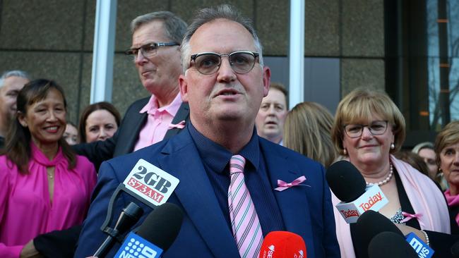 Journalist Hedley Thomas speaks to the media at NSW Supreme Court on Tuesday. Picture: Getty Images