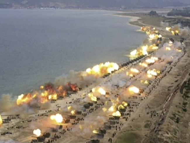 The April exercises in Wonsan were said to be North Korea’s “largest ever” military demonstration. Picture: KRT/AP