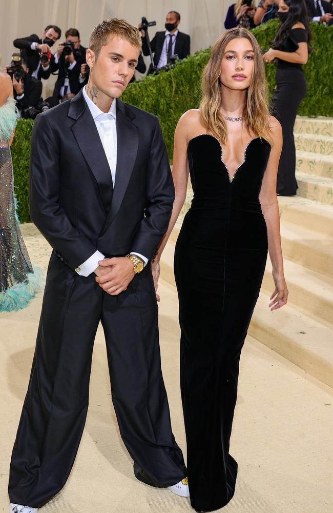 Hailey Bieber, right, at the Met Gala with Justin Bieber. Picture: Getty Images