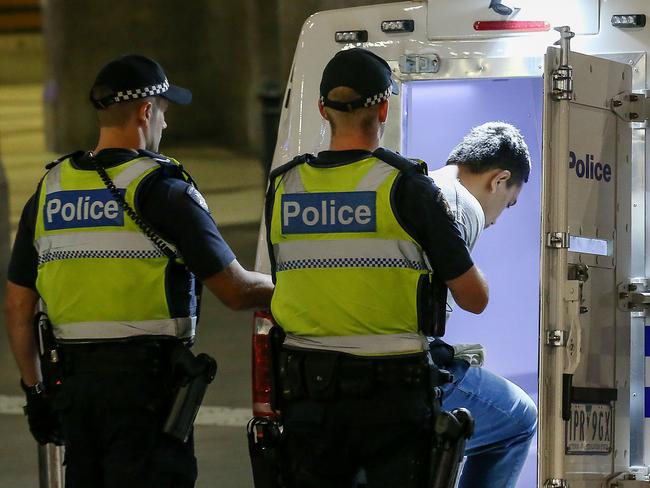 Moomba. Police keep an eye out for possible trouble between rival youth gangs around Flinders Street station and Federation Square.Some were detained by police. Picture : Ian Currie