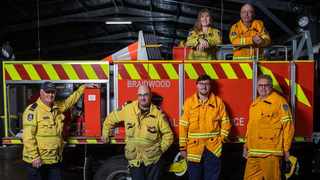 Firefighting captain Scott Hart, second from left, with fellow Braidwood volunteers. Picture: Andrew Taylor