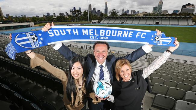 South Melbourne bid chairman Bill Papastergiadis with bid team members Luisa Chen and Gabrielle Giuliano.