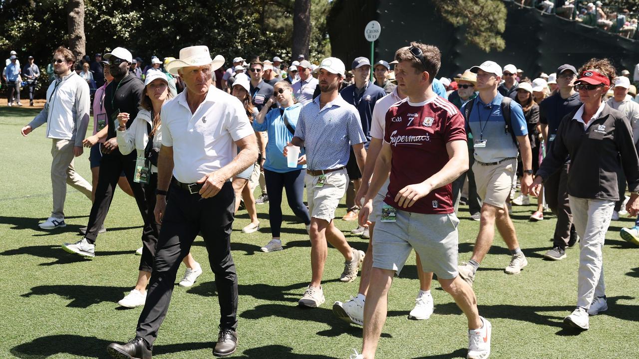 Greg Norman walked the fairways with patrons at the Masters this year. Picture: Warren Little/Getty Images