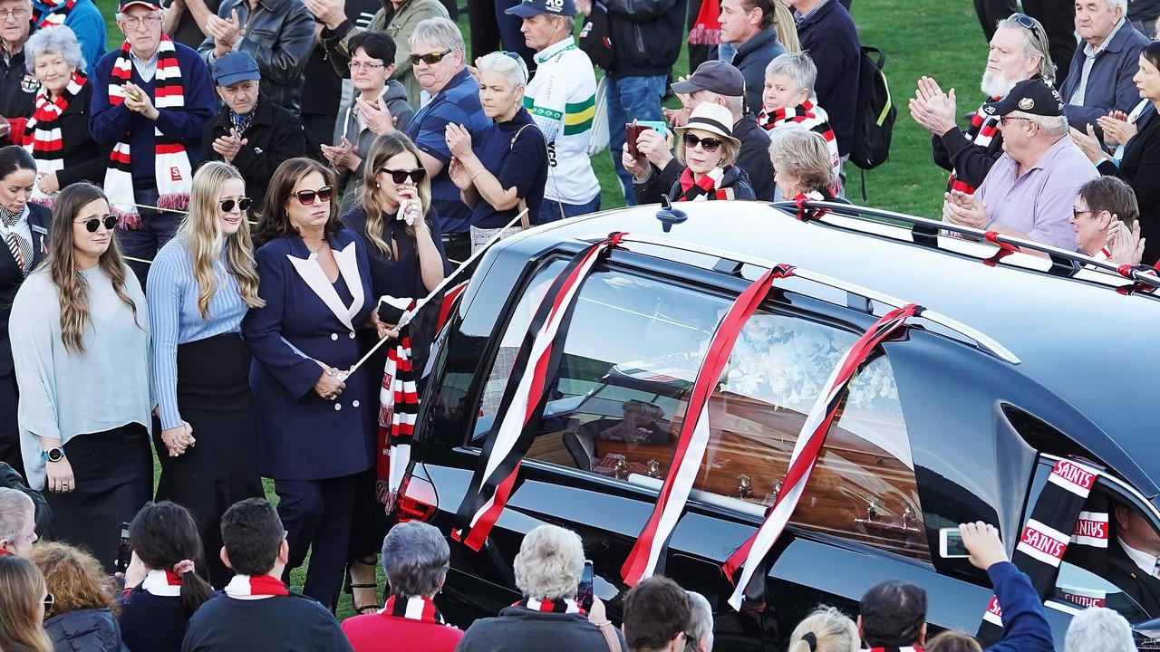 Anita Frawley and daughters Keeley, Danielle and Chelsea at the celebration to honour the life of Danny Frawley. Picture: AAP Image/Stefan Postles