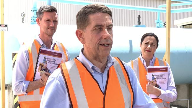 Treasurer Cameron Dick (centre) along with Transport Minister Mark Bailey, and Premier Annastacia Palaszczuk were determined to drive Queensland’s post-COVID-19 recovery.