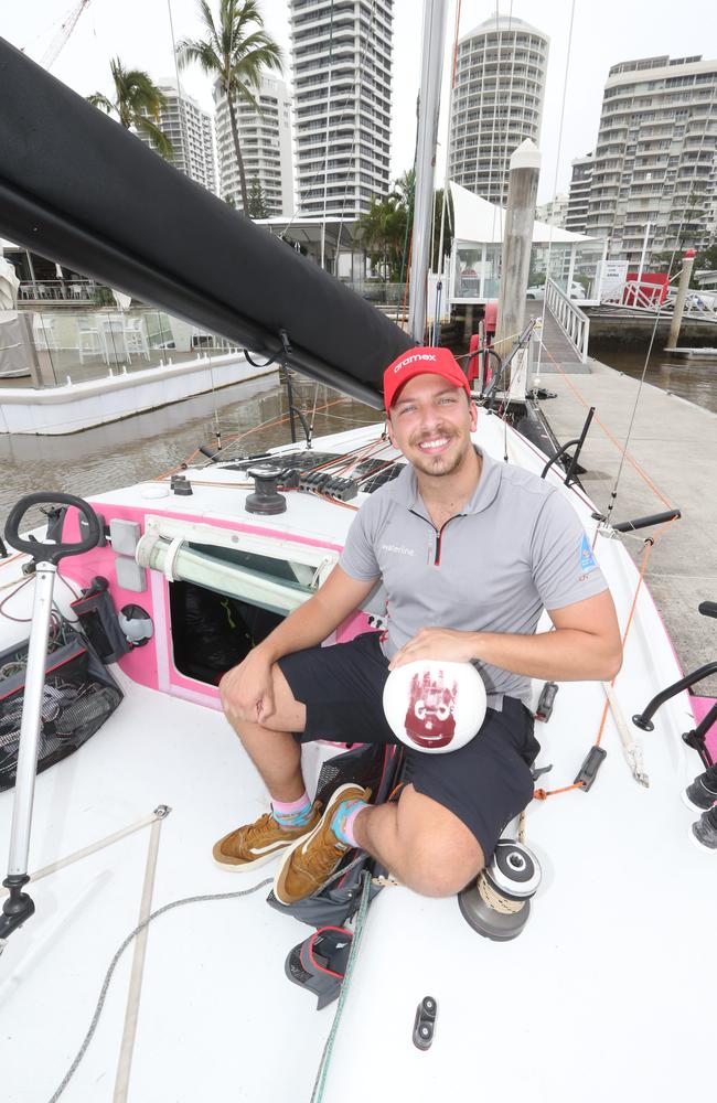 21 year old Gold Coaster Xavier Doerr ahead of his first attempt at a solo, non-stop, unassisted circumnavigation of Australia in a 21ft Race Yacht. 15 May 2022 Main Beach Picture by Richard Gosling