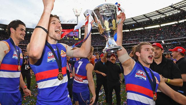 Marcus Bontempelli leading the Western Bulldogs’ Grand Final celebrations. Picture: Getty Images