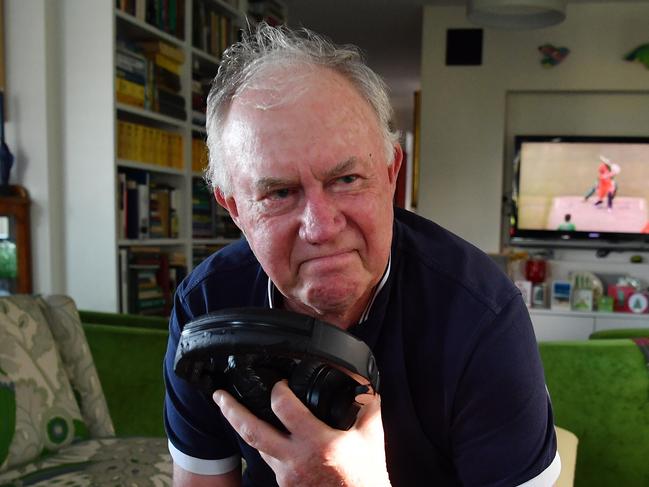 ABC commentator Jim Maxwell at home in Woollahara, Sydney, Wednesday, 23 December 2020. Mr Maxwell  will be calling the Boxing Day Test in Melbourne from his lounge room in Woollahra because of the northern beaches Covid drama. Picture - Sam Mooy/The Australian Newspaper