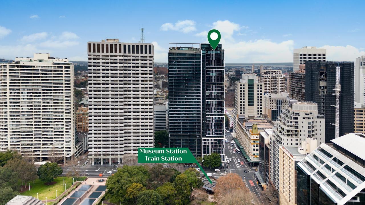 A two bed, two bath apartment high above Museum Station in the centre of Sydney is up for mortgagee auction on Thursday Sept 5 at 12pm. The address is 403/130 Elizabeth Street.