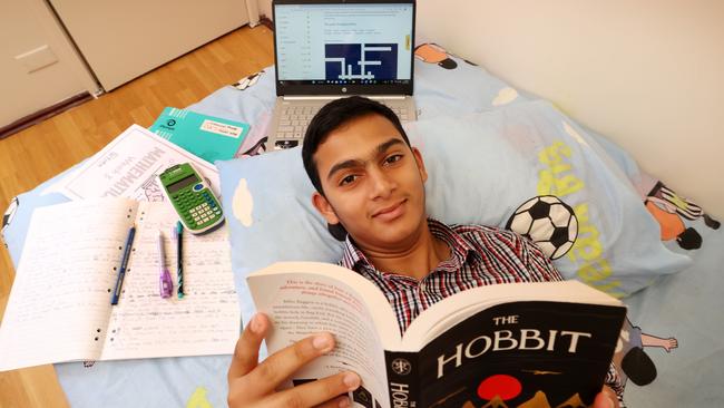 Mohammad Haseeb Kahn, 13, started homeschooling full-time this year and wants to continue remote learning for the rest of his education. Picture: David Caird