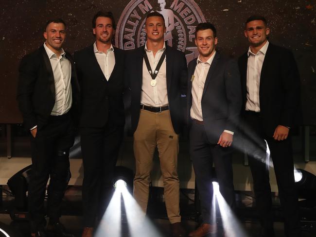 Winner of the Dally M Award Canberra's Jack Wighton with James Tedesco, Clint Gutherson, Luke Keary and Nathan Cleary.