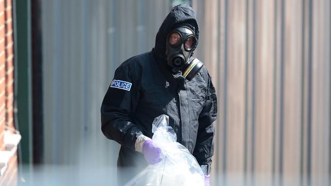 Emergency workers at the weekend search John Baker House, the hostel where novichok victim Dawn Sturgess lived. Picture: Getty Images