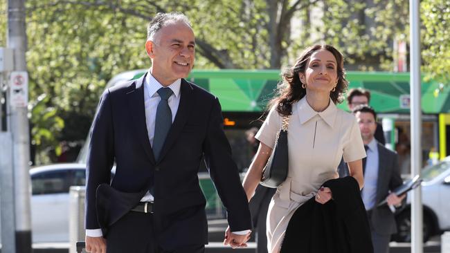 John Pesutto arrives at the Federal Court with his wife Betty. Picture; David Crosling