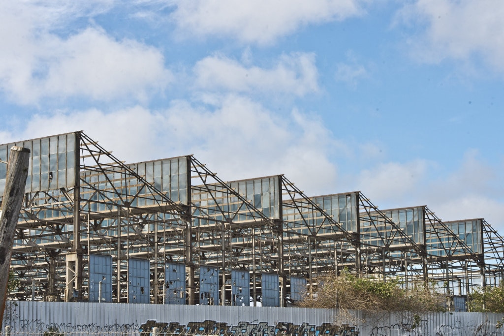 SAWTOOTH GONE: Demolition of Foundry sawtooth shed to make way for new Bunnings building. Picture: Nev Madsen