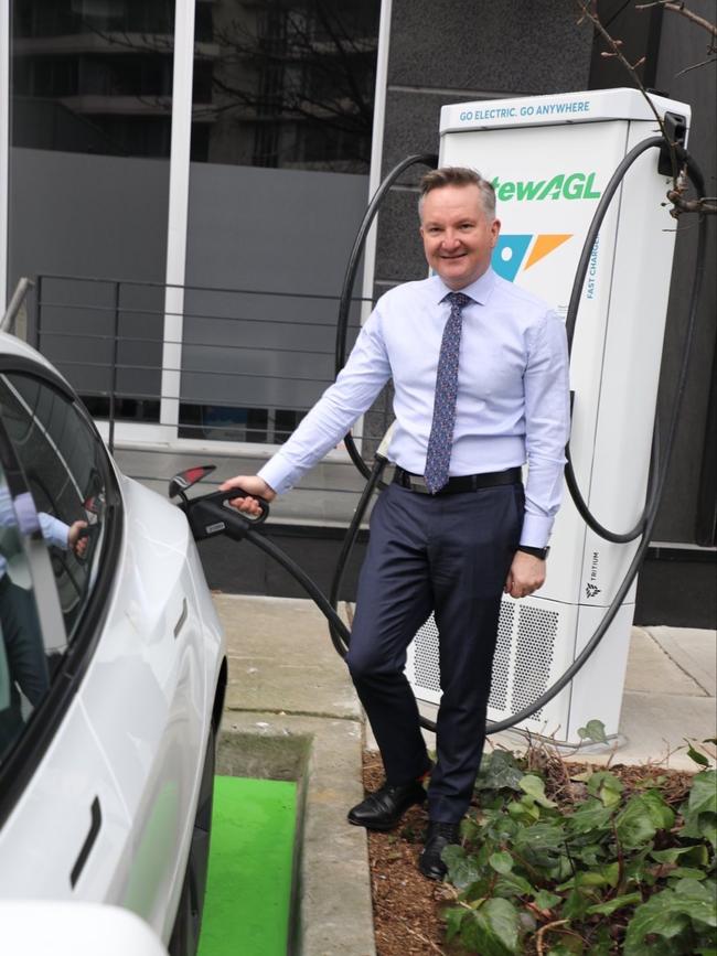 Chris Bowen tweets image of himself opening new Electric Vehicle (EV) charging station. Picture: Twitter