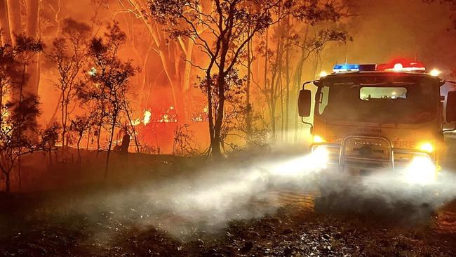 A Beerwah Rural Fire Brigade vehicle responding to the Beerwah bushfire. Picture: Beerwah Rural Fire Brigade