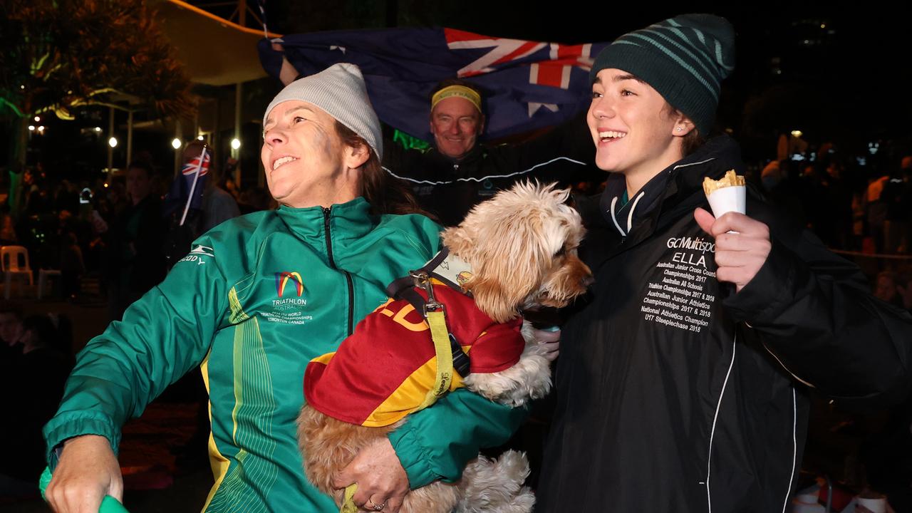 Scenes at Kings Beach Caloundra as Brisbane is announced as the host of the 2032 Olympic Games. Picture: Lachie Millard