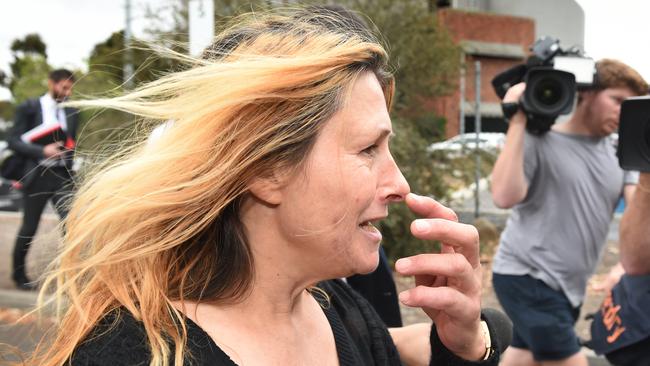 Michelle Kaye Mercieca, outside Broadmeadows Magistrates Court over alleged Melbourne Airport baggage theft. Picture: Tony Gough