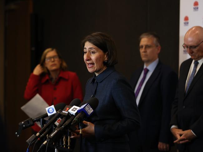 Gladys Berejiklian speaks to reporters. Picture: NCA NewsWire / Dylan Coker