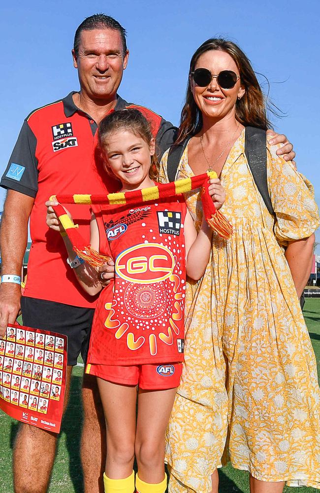 David Bryant, Peyton Bryant and Dannielle Bryant Gold at the Coast Suns match vs Adelaide Crows at TIO Stadium. Picture: Pema Tamang Pakhrin