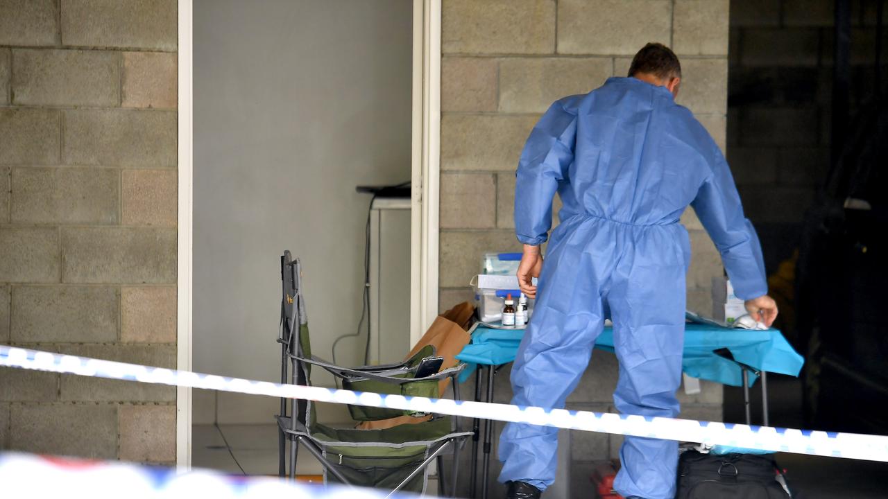 A tightly wrapped body which was partially buried and covered in clothing and bedding was found under a unit complex in Alderley in Brisbane’s north. Picture: NCA NewsWire / John Gass