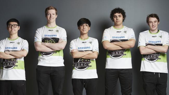 Last year’s Legacy Esports League of Legends team Min ‘Mimic’ Ju Sung, Lachlan ‘Sybol’ Civil, Brandon ‘Claire’ Nguyen, Julian ‘Raid’ Skordos, Daniel ‘Decoy’ Ealam. Picture: Supplied by Adelaide Football Club.