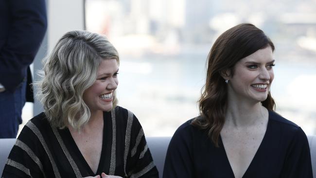 Kate McLennan and Kate McCartney pose for photos at the Amazon Prime launch on Tuesday. Picture: NCA NewsWire / Nikki Short