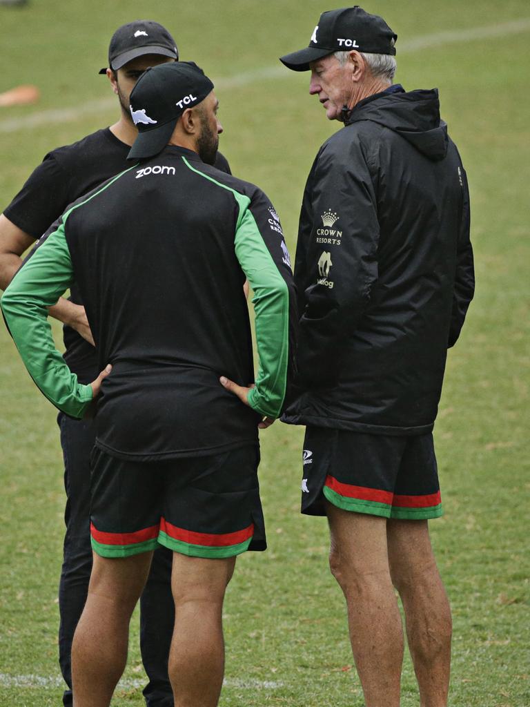 Benji Marshall chats with Wayne Bennett. Picture: Adam Yip