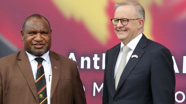 Papua New Guinea's Prime Minister James Marape and Anthony Albanese. Picture: AFP