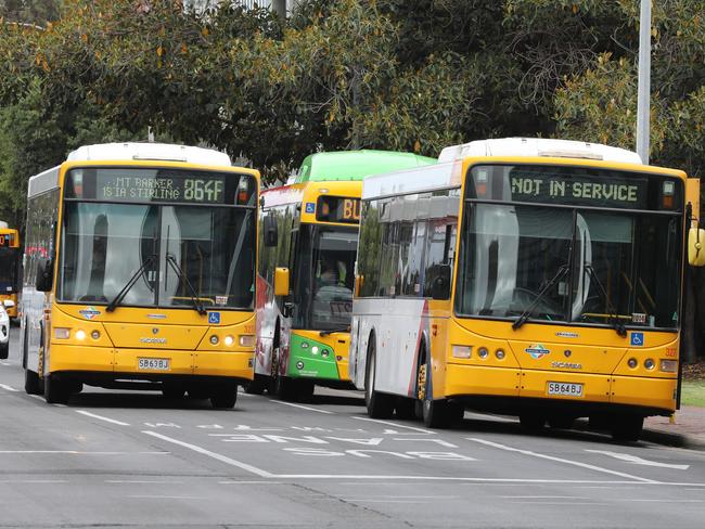 Buses on Curry Street in the city. Torrens Transit bus drivers will strike for 24 hours next Monday, 9 January as part of their fight for a fair deal and a better bus industry. 4 January 2023. Picture Dean Martin