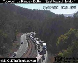 Traffic backed up on the Warrego Highway near the Toowoomba Range. Picture: Qld Traffic