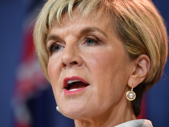 Australian Foreign Minister Julie Bishop during the third Australia-Indonesia 2+2 Foreign and Defence Ministerial Meeting in Sydney, Friday, March 16, 2018. (AAP Image/Joel Carrett) NO ARCHIVING