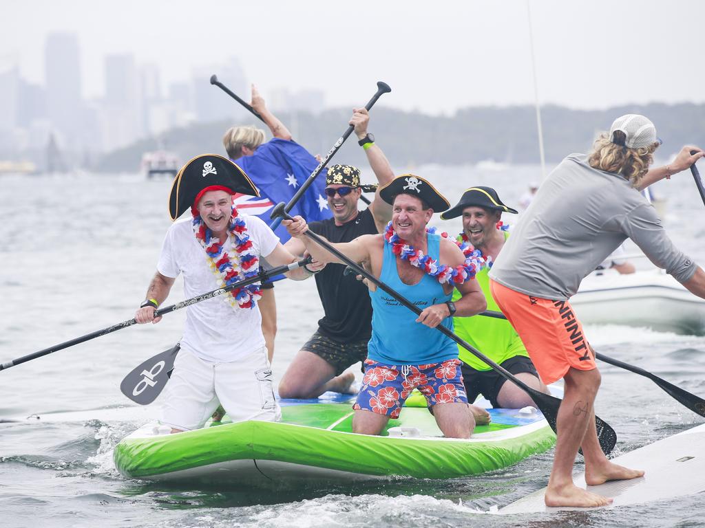 Australia Day stand up paddle board races at Watsons Bay. Team Kings of Supzilla. Picture: Dylan Robinson