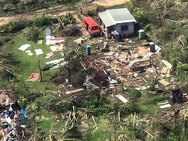 A supplied image obtained on Wednesday, April 8, 2020, of damage caused by Tropical Cyclone Harold on Santo Island, Vanuatu. Tropical Cyclone Harold continues to rage through the Pacific, now lashing Fiji after hitting the Solomon Islands and Vanuatu. (AAP Image/Supplied by Luke Ebbs / Save the Children) NO ARCHIVING, EDITORIAL USE ONLY