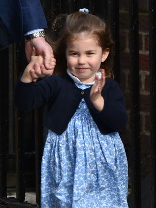 Princess Charlotte arriving to meet baby Prince Louis last month. Picture: Mega.