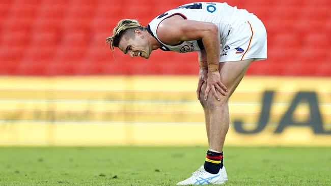 Ben Keays reacts after missing a set goal. Picture: AAP / Dave Hunt