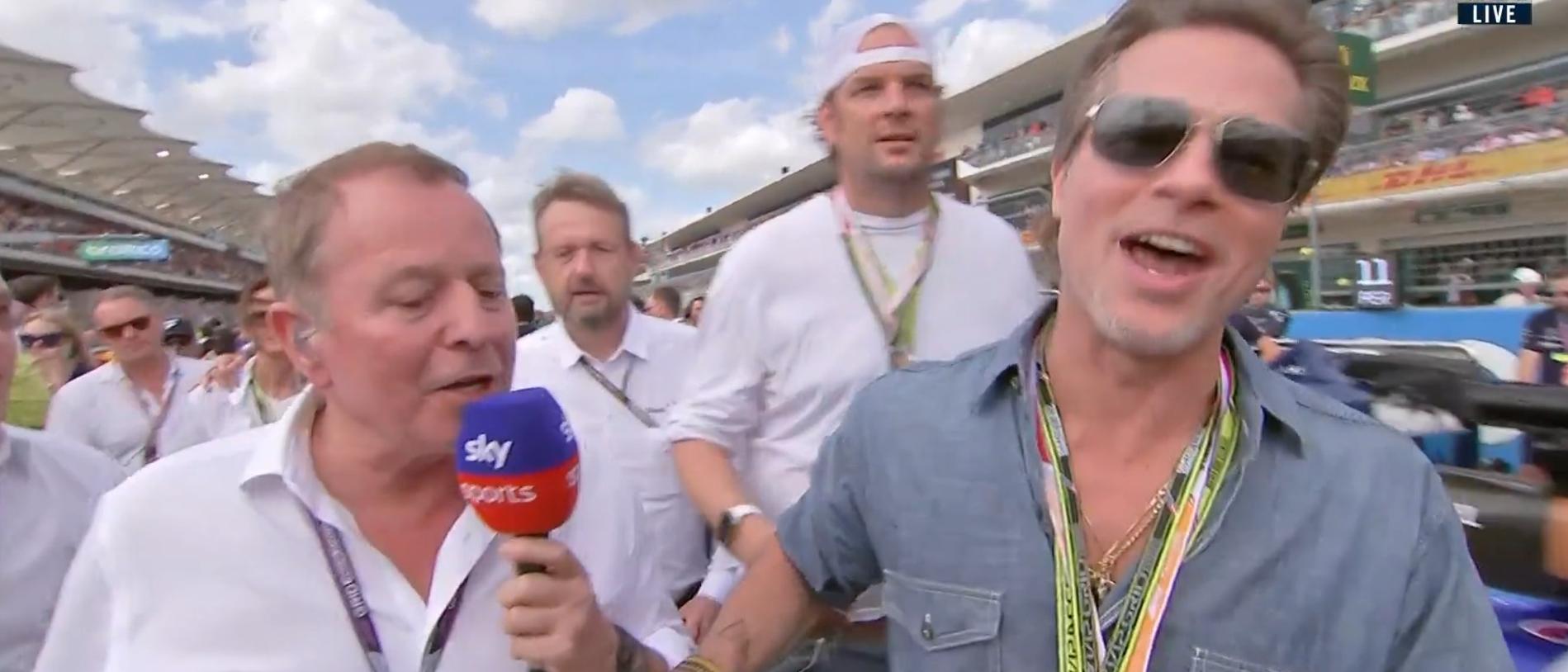 F1 United States Grand Prix Brad Pitt in mortifying interview with Martin Brundle on Sky Sports video
