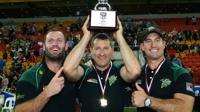 Chris Walker and his brothers, Jets coaches Ben and Shane Walker. Pic: Darren England.