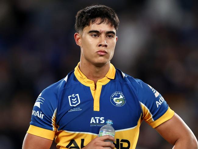 SYDNEY, AUSTRALIA - JUNE 10: Blaize Talagi of the Eels reacts at full-time during the round 14 NRL match between Canterbury Bulldogs and Parramatta Eels at Accor Stadium, on June 10, 2024, in Sydney, Australia. (Photo by Brendon Thorne/Getty Images)