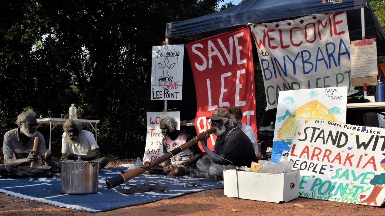 Territorians gathered at Binybara (Lee Point) Camp to host a vigil, celebrate the pause on development, and listen to songs and stories from Elders. Picture: Sierra Haigh