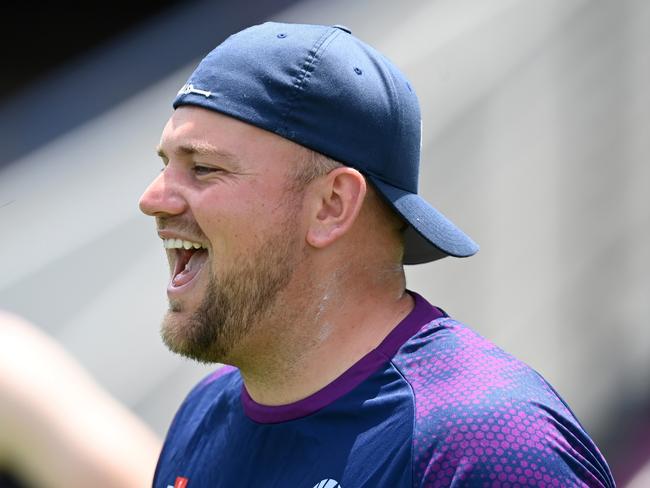 BRIDGETOWN, BARBADOS - JUNE 03: Mark Watt of Scotland during a net session as part of the ICC Men's T20 Cricket World Cup West Indies & USA 2024 at Kensington Oval on June 03, 2024 in Bridgetown, Barbados. (Photo by Gareth Copley/Getty Images)